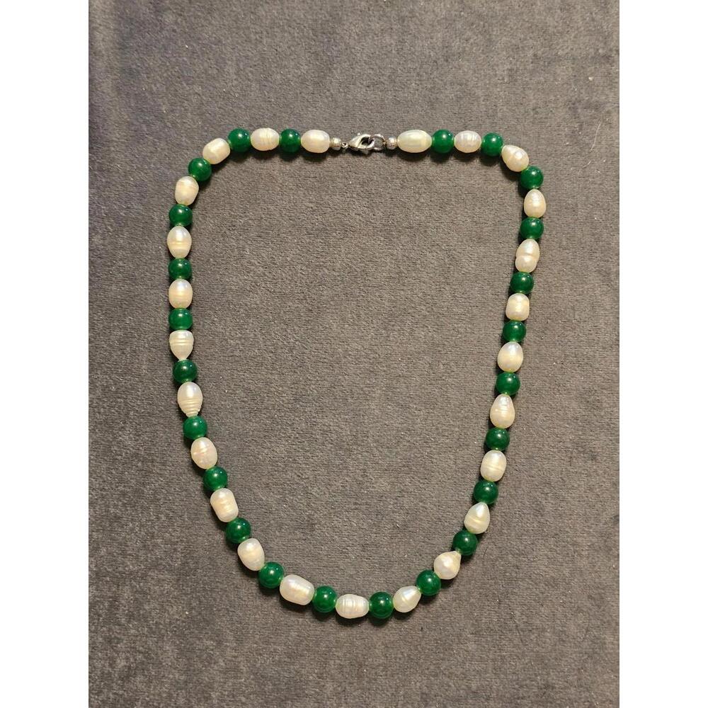 Pearl And Green Beaded Necklace